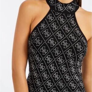 Guess Black Halter Top with Rhibestone Pattern